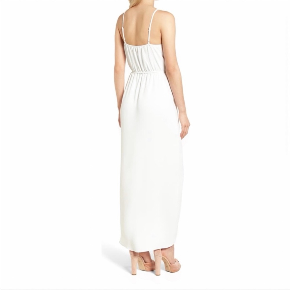 Everly Ruffle Front Tie Waist Mock Wrap Slit Maxi Dress White Large Resort Party - Picture 4 of 13